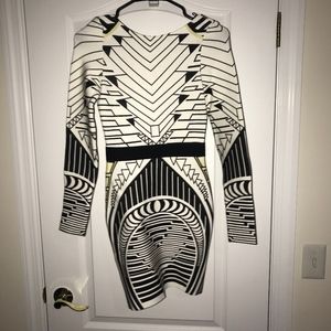 Black, White and Yellow Backless Bodycon Dress